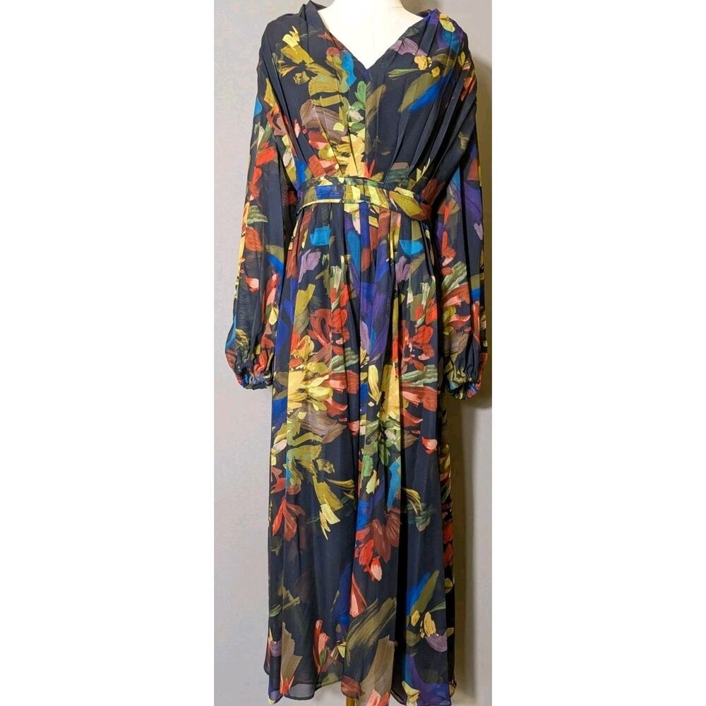 Alex Marie Floral Colorful Chiffon Maxi Dress Size 8 Long Sleeve Wedding Party